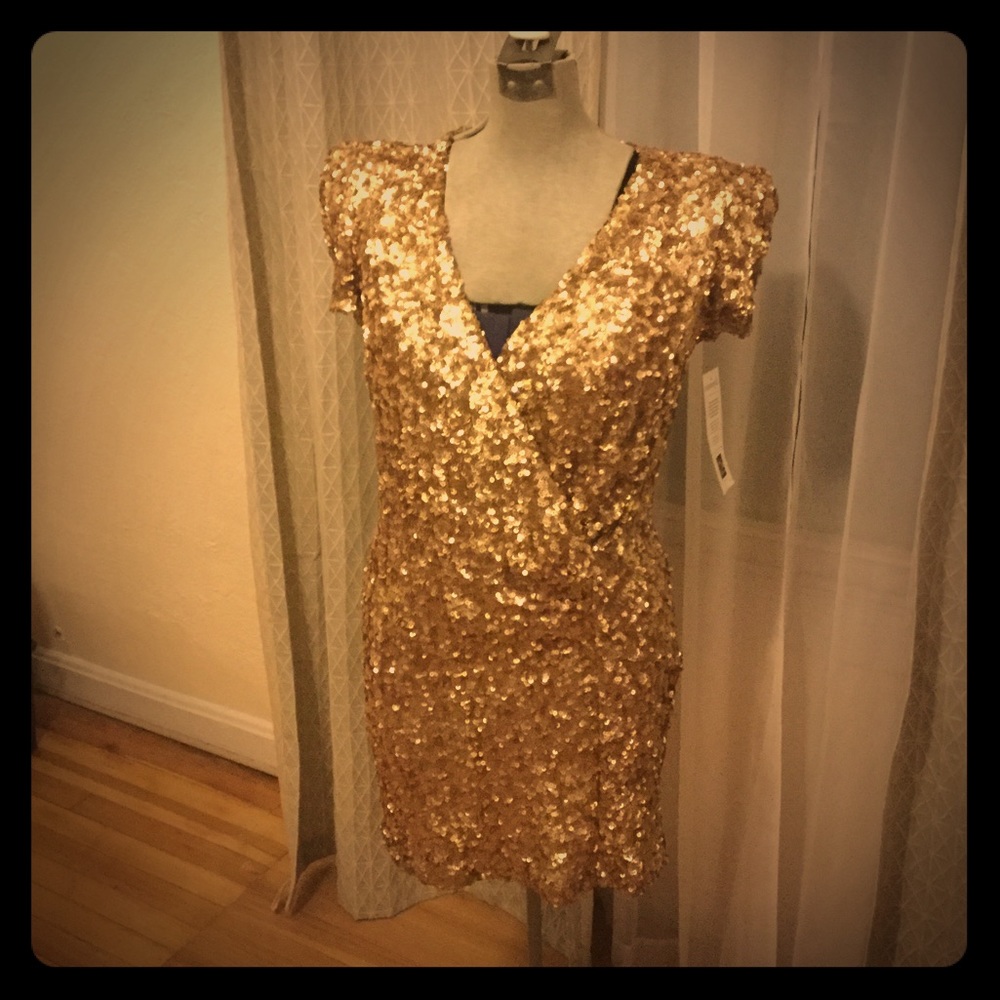 French Connection gold sequin party dress